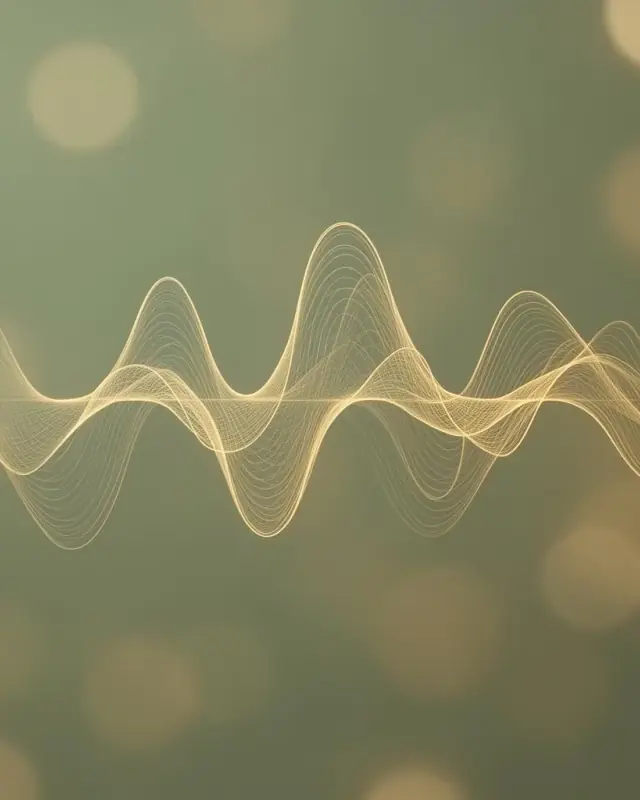 Abstract glowing neural wave pattern in sage and gold
